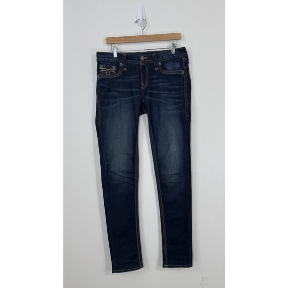 Rock Revival Calli Skinny Jeans Women's Size 30 Blue Embroidered Dark Wash - Picture 3 of 14